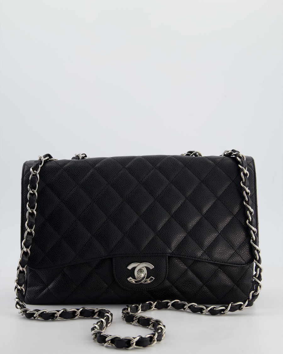 Chanel Black Jumbo Classic Single Flap Bag in Caviar Leather with Silver Hardware