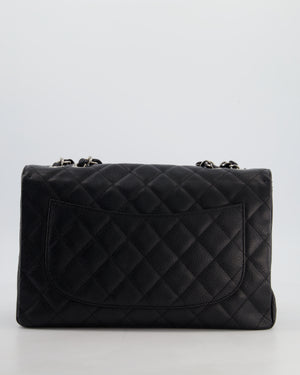 Chanel Black Jumbo Classic Single Flap Bag in Caviar Leather with Silver Hardware