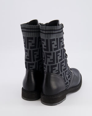 Fendi Black Leather Filo Biker Boots with FF Logo Fabric Details Size EU 38.5 RRP £870