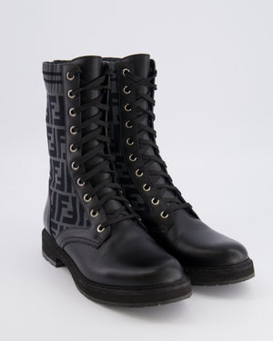 Fendi Black Leather Filo Biker Boots with FF Logo Fabric Details Size EU 38.5 RRP £870