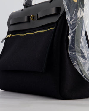 Hermès Herbag 31 Zip Bag in Noir Toile Officier Canvas, Noir Vache Hunter Leather with Gold Hardware