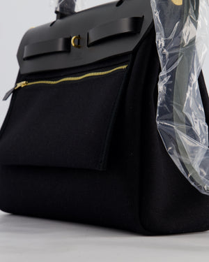 Hermès Herbag 31 Zip Bag in Noir Toile Officier Canvas, Noir Vache Hunter Leather with Gold Hardware