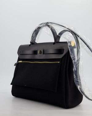 Hermès Herbag 31 Zip Bag in Noir Toile Officier Canvas, Noir Vache Hunter Leather with Gold Hardware