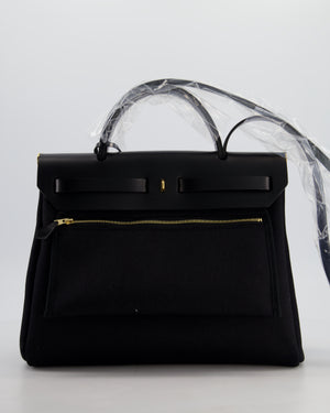 Hermès Herbag 31 Zip Bag in Noir Toile Officier Canvas, Noir Vache Hunter Leather with Gold Hardware