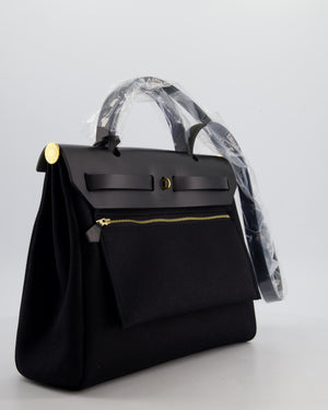 Hermès Herbag 31 Zip Bag in Noir Toile Officier Canvas, Noir Vache Hunter Leather with Gold Hardware