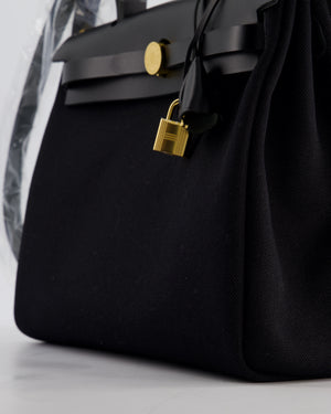 Hermès Herbag 31 Zip Bag in Noir Toile Officier Canvas, Noir Vache Hunter Leather with Gold Hardware