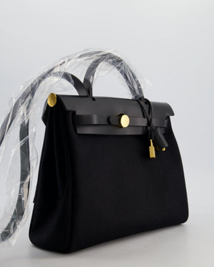 Hermès Herbag 31 Zip Bag in Noir Toile Officier Canvas, Noir Vache Hunter Leather with Gold Hardware