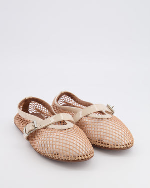 Alaia Beige Fishnet Ballet Flats with Patent Leather Strap Detail Size EU 37 RRP £690