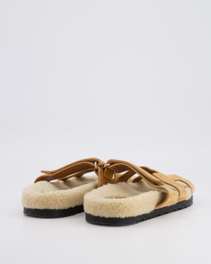 Hermès Beige Suede and Shearling Chypre Sandals Size EU 37