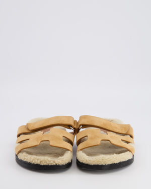 Hermès Beige Suede and Shearling Chypre Sandals Size EU 37