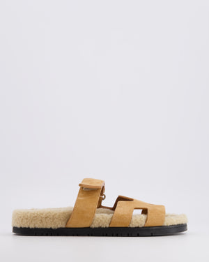 Hermès Beige Suede and Shearling Chypre Sandals Size EU 37