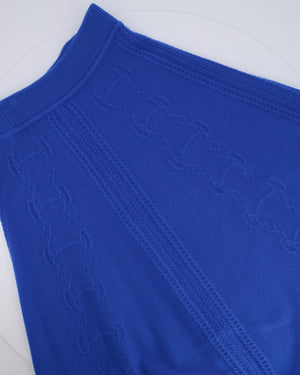 Hermès Blue Wool Knitted Midi Skirt with Embroideries Size FR 40 (UK 12)
