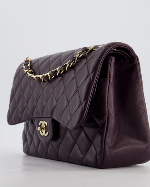 *HOT* Chanel Aubergine Deep Purple Jumbo Classic Double Flap Bag in Lambskin Leather with Champagne Gold Hardware RRP £9,540