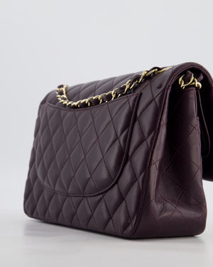 *HOT* Chanel Aubergine Deep Purple Jumbo Classic Double Flap Bag in Lambskin Leather with Champagne Gold Hardware RRP £9,540
