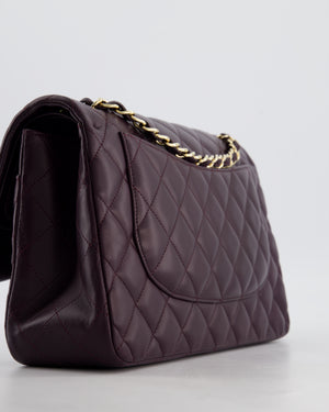*HOT* Chanel Aubergine Deep Purple Jumbo Classic Double Flap Bag in Lambskin Leather with Champagne Gold Hardware RRP £9,540
