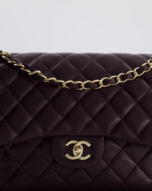 *HOT* Chanel Aubergine Deep Purple Jumbo Classic Double Flap Bag in Lambskin Leather with Champagne Gold Hardware RRP £9,540