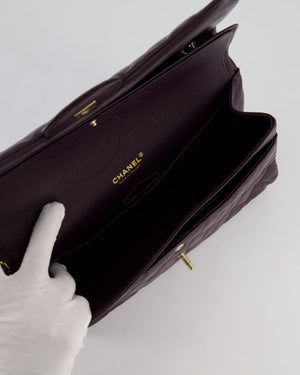 *HOT* Chanel Aubergine Deep Purple Jumbo Classic Double Flap Bag in Lambskin Leather with Champagne Gold Hardware RRP £9,540