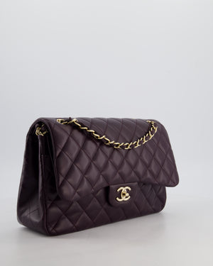 *HOT* Chanel Aubergine Deep Purple Jumbo Classic Double Flap Bag in Lambskin Leather with Champagne Gold Hardware RRP £9,540
