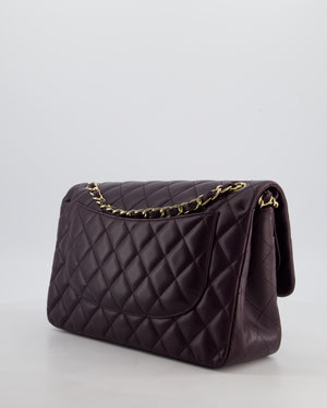 *HOT* Chanel Aubergine Deep Purple Jumbo Classic Double Flap Bag in Lambskin Leather with Champagne Gold Hardware RRP £9,540