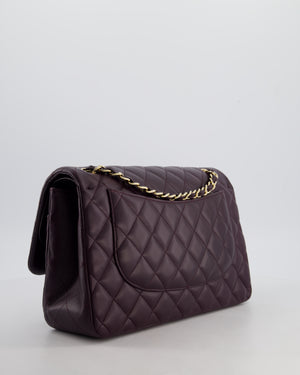*HOT* Chanel Aubergine Deep Purple Jumbo Classic Double Flap Bag in Lambskin Leather with Champagne Gold Hardware RRP £9,540