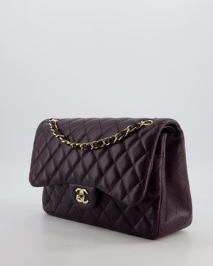 *HOT* Chanel Aubergine Deep Purple Jumbo Classic Double Flap Bag in Lambskin Leather with Champagne Gold Hardware RRP £9,540
