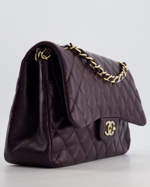*HOT* Chanel Aubergine Deep Purple Jumbo Classic Double Flap Bag in Lambskin Leather with Champagne Gold Hardware RRP £9,540