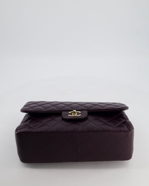 *HOT* Chanel Aubergine Deep Purple Jumbo Classic Double Flap Bag in Lambskin Leather with Champagne Gold Hardware RRP £9,540