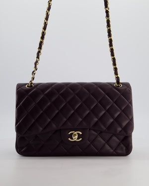 *HOT* Chanel Aubergine Deep Purple Jumbo Classic Double Flap Bag in Lambskin Leather with Champagne Gold Hardware RRP £9,540