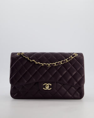 *HOT* Chanel Aubergine Deep Purple Jumbo Classic Double Flap Bag in Lambskin Leather with Champagne Gold Hardware RRP £9,540