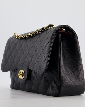 *HOT* Chanel Black Jumbo Double Flap Bag in Caviar Leather with Gold Hardware