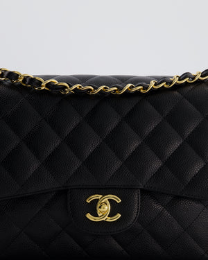 *HOT* Chanel Black Jumbo Double Flap Bag in Caviar Leather with Gold Hardware