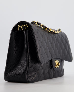 *HOT* Chanel Black Jumbo Double Flap Bag in Caviar Leather with Gold Hardware