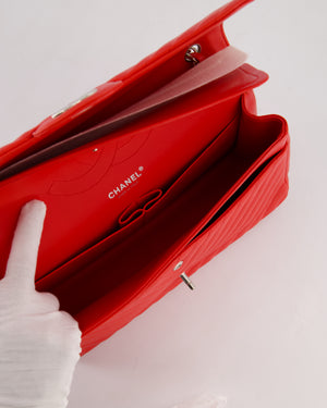 *HOT* Chanel Shiny Red Classic Chevron Jumbo Double Flap Bag in Caviar Leather with Silver Hardware RRP £9,540