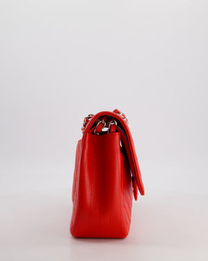 *HOT* Chanel Shiny Red Classic Chevron Jumbo Double Flap Bag in Caviar Leather with Silver Hardware RRP £9,540