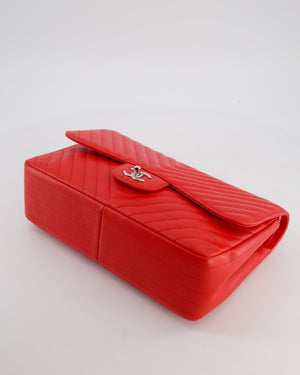 *HOT* Chanel Shiny Red Classic Chevron Jumbo Double Flap Bag in Caviar Leather with Silver Hardware RRP £9,540