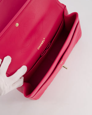 Chanel Hot Pink Chevron Jumbo Double Flap Bag in Lambskin Leather with Champagne Gold Hardware