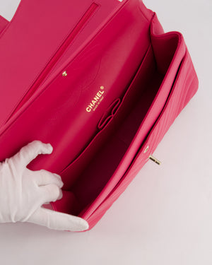 Chanel Hot Pink Chevron Jumbo Double Flap Bag in Lambskin Leather with Champagne Gold Hardware