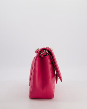 Chanel Hot Pink Chevron Jumbo Double Flap Bag in Lambskin Leather with Champagne Gold Hardware