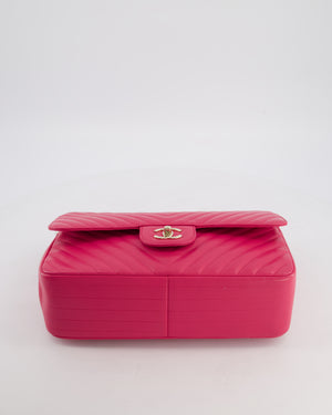 Chanel Hot Pink Chevron Jumbo Double Flap Bag in Lambskin Leather with Champagne Gold Hardware