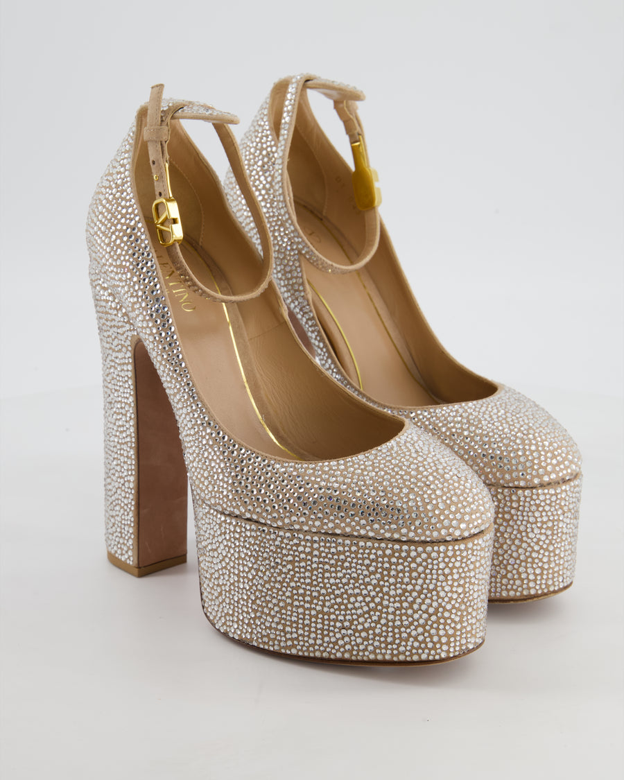 Valentino Silver Tan-GO 155 Rhinestone Platform Heels Size EU 38