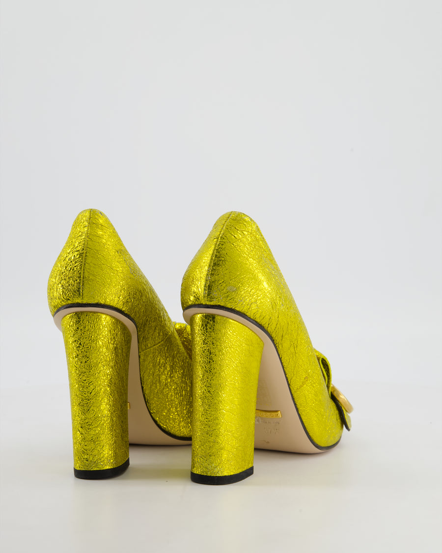Gucci Metallic Yellow Marmont Heels with GG Logo Size EU 37.5