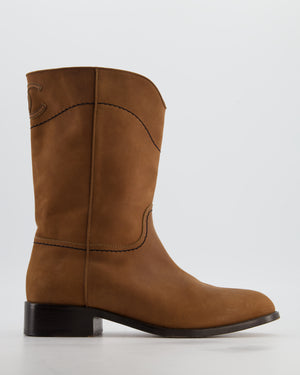 Chanel 21A Brown Ankle Boots in Suede & Leather with CC Logo Size EU 38.5