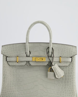 *HOLY GRAIL* Hermès Birkin Bag 25cm Gris Neve Matte Alligator Mississippiensis Leather with Gold Hardware