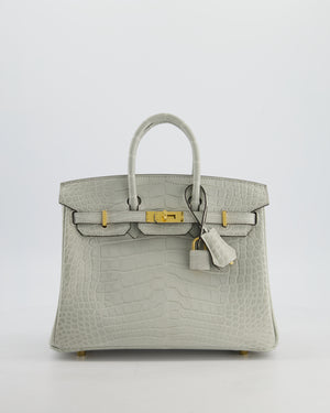 *HOLY GRAIL* Hermès Birkin Bag 25cm Gris Neve Matte Alligator Mississippiensis Leather with Gold Hardware