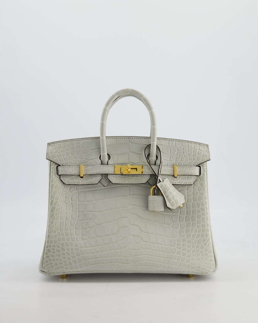 *HOLY GRAIL* Hermès Birkin Bag 25cm Gris Neve Matte Alligator Mississippiensis Leather with Gold Hardware