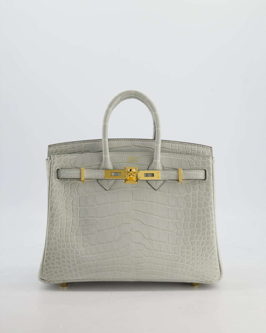 *HOLY GRAIL* Hermès Birkin Bag 25cm Gris Neve Matte Alligator Mississippiensis Leather with Gold Hardware