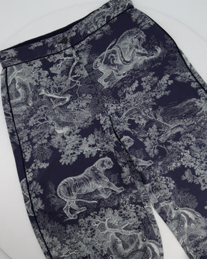 Christian Dior Navy Toile Du Jouy Silk Trousers Size FR 34 (UK 6)