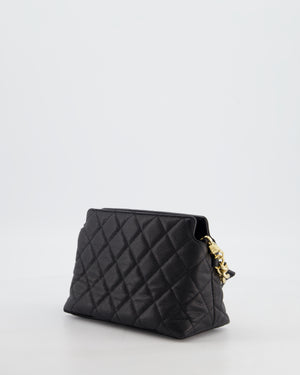 Chanel 24S Black Small Chain Link Clutch Bag in Caviar Leather with Leather Bow Detail and Gold Hardware