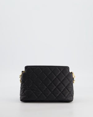 Chanel 24S Black Small Chain Link Clutch Bag in Caviar Leather with Leather Bow Detail and Gold Hardware