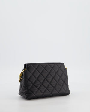 Chanel 24S Black Small Chain Link Clutch Bag in Caviar Leather with Leather Bow Detail and Gold Hardware